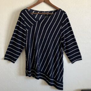Chicos Travelers Size 2 Top Womens L Striped Tunic Blouse Slinky Stretch Comfort